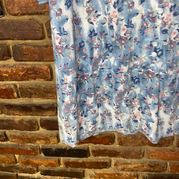 NWT Stefano Blue Floral Short Sleeve Button Down Top Shoulder Pads Size 22/24W - Picture 3 of 7